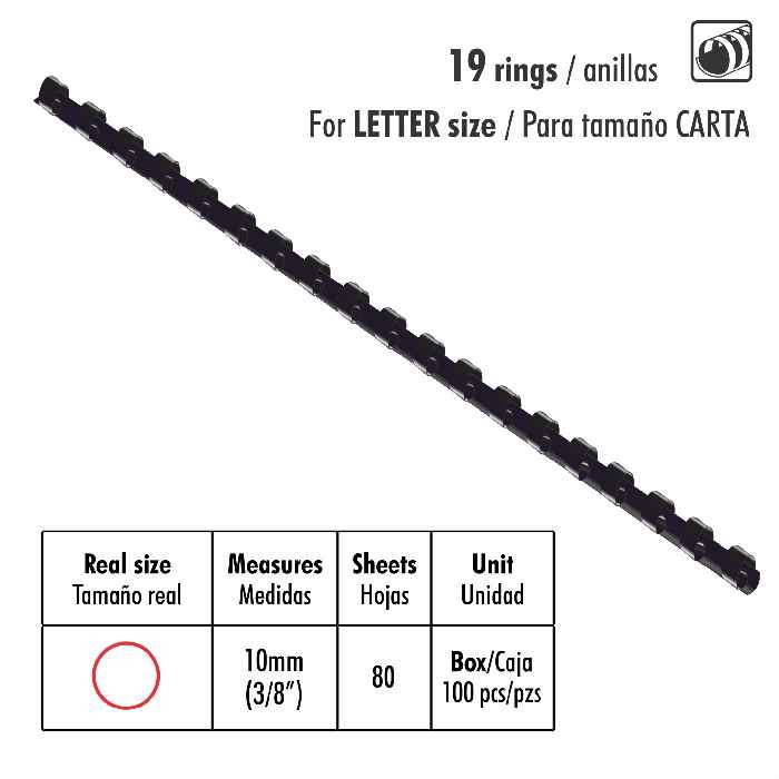 ANILLAS 10mm(3/8) 100 PIEZAS NEGRO