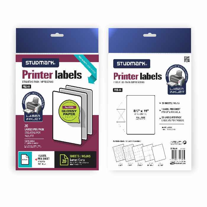 ETIQUETAS DE 8½x11 PARA IMPRESORA (20 PZAS) BRILLO